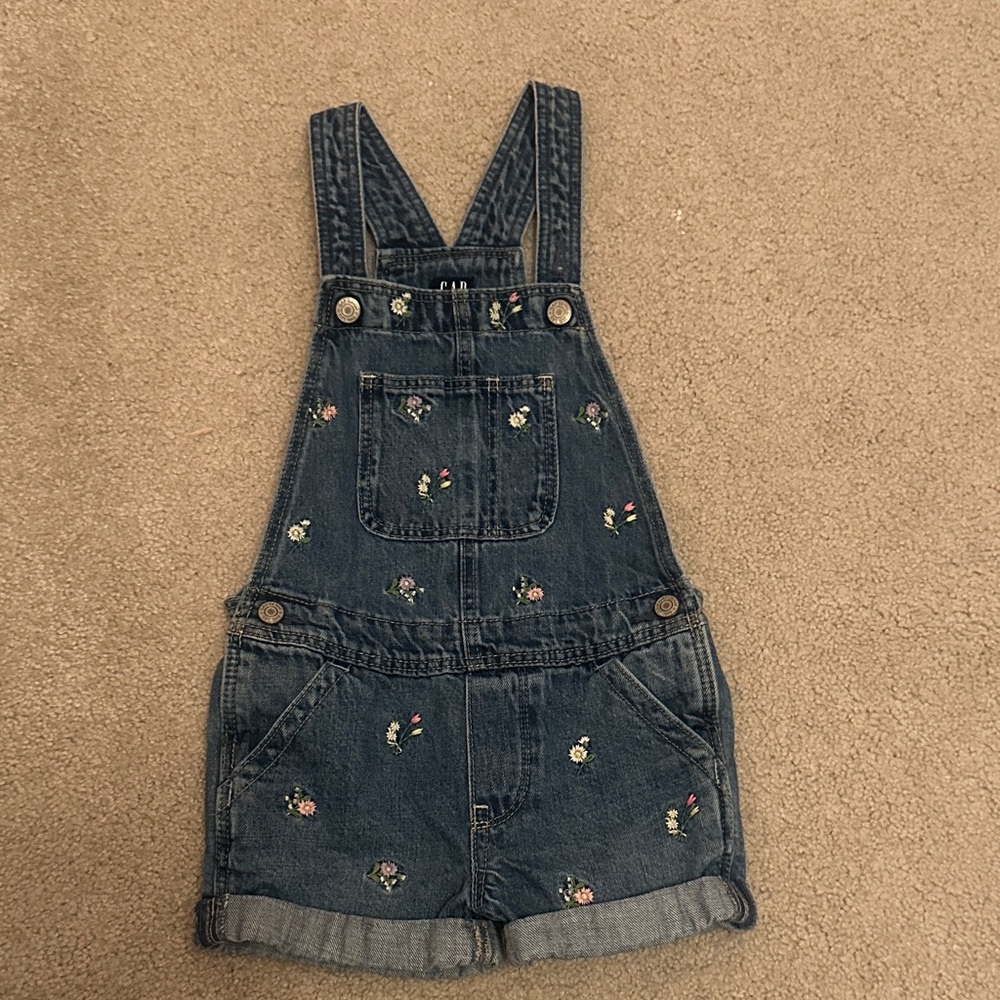 GAP Dark Blue Denim Floral Embroidered Overall Shorts